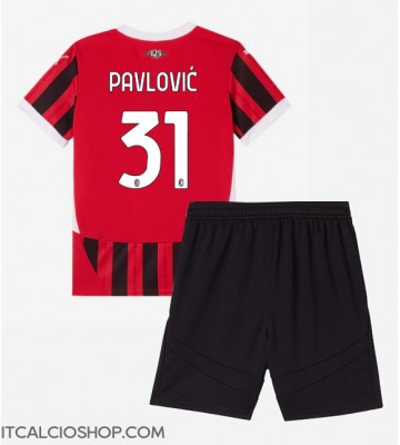 AC Milan Strahinja Pavlovic #31 Prima Maglia Bambino 2024-25 Manica Corta (+ Pantaloni corti)
